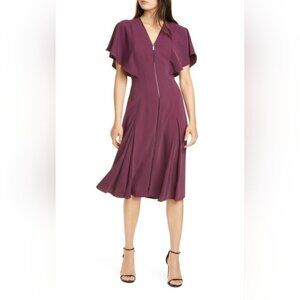 NWT Ted Baker Kasiane in Deep Purple Flutter Sleeve Midi Dress 1 / US 0-2 $329
